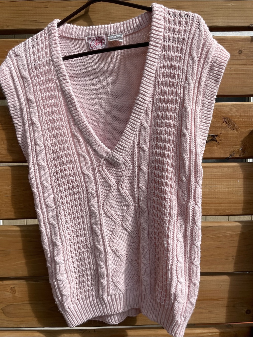 Vintage Over Sized Hot Gossip Light Pink Cable-Knit V-Neck Sweater Vest